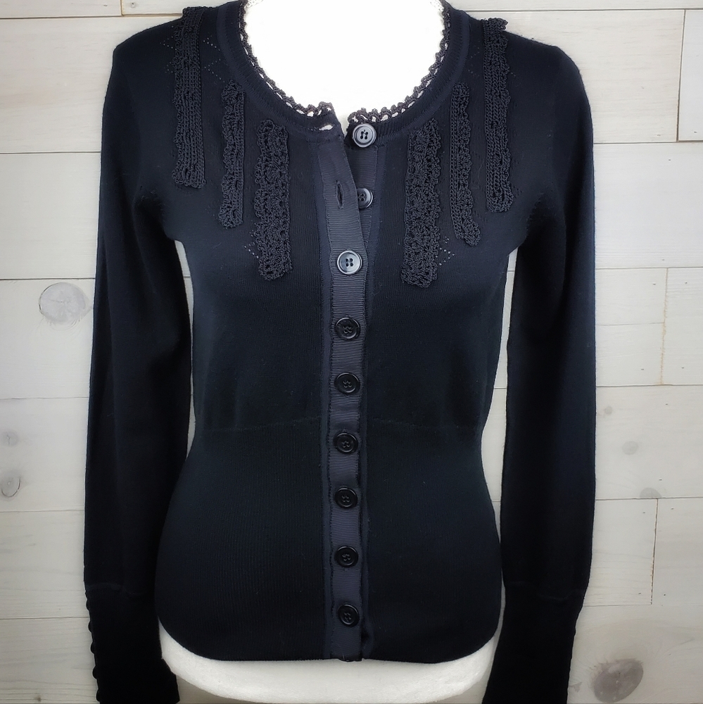 Colour Works Black Cardigan Sweater lightweight form fitting size Small NWT